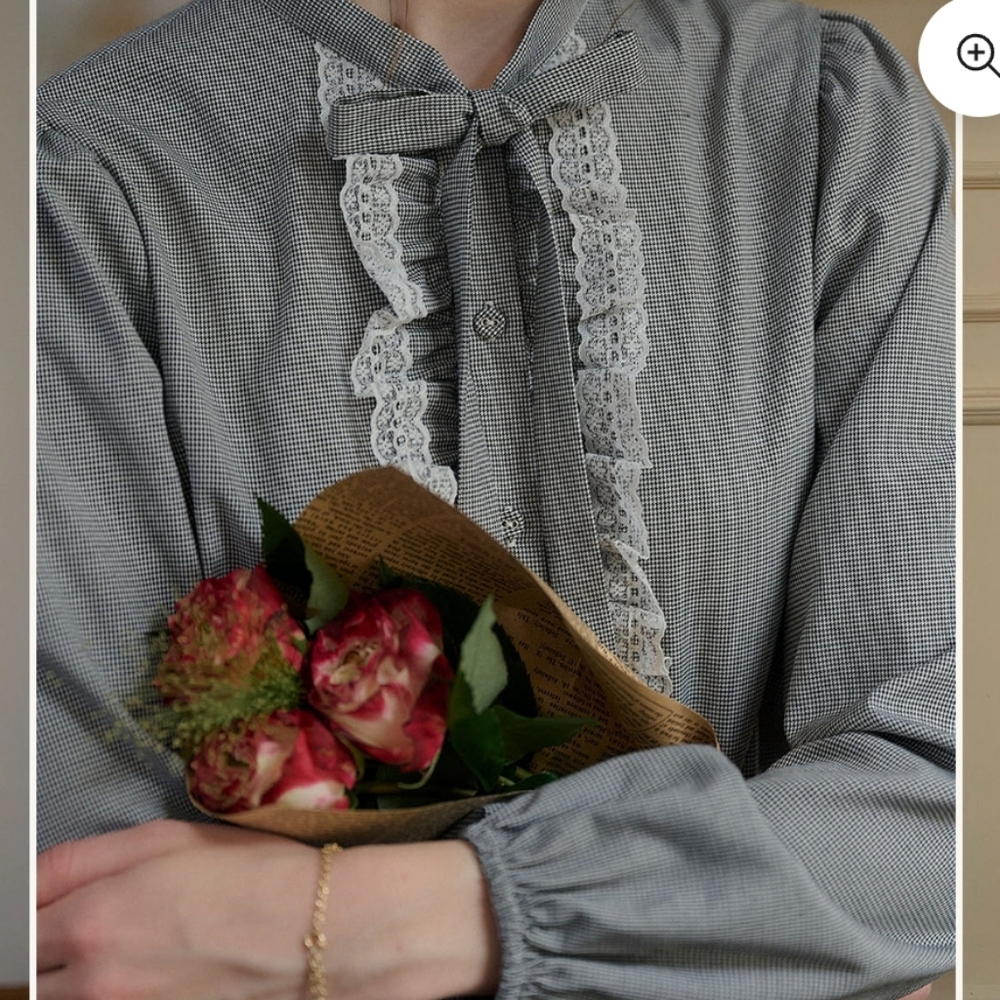 NWT Reagan Bow Lace Contrasting Houndstooth Blouse from Simple Retro